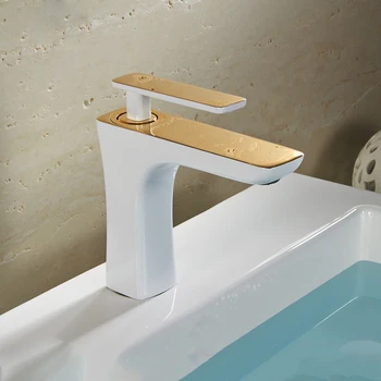 Dažų balto aukso baseino maišytuvas lentelė baseino kriaukle vario ir vieną angą, maišytuvas, aukštas footbath