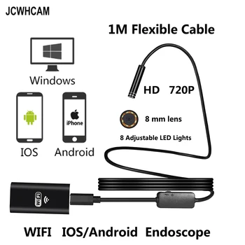 JCWHCAM 8mm Len 1M Minkštas WIFI Endoskopą Kamera, HD 720P Lankstus Gyvatė USB Vamzdžių Tikrinimo Borescope 