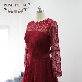 Rose Moda Bordo Vakaro Suknelės ilgomis Rankovėmis Nėrinių Oficialią Vakaro Suknelė su Traukiniu Iliuzija Atgal Šalis Suknelės Realios Nuotraukos