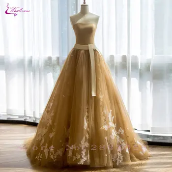 Waulizane Derliaus Appliques Tiulio A-Line Wedding Dresses Siuvinėjimas Rankovių Nuo Peties Stebėjimo Varčios Nuotakos Suknelė