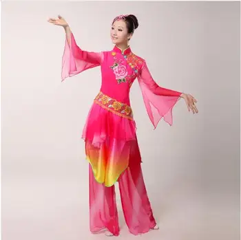 (0117) moterų elegantiškas blizgančiais bijūnas Siuvinėjimo Kinijos klasikinės/yangko/skėtis/būgno/liaudies šokių kostiumai etapo veiklos