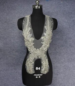 1 gabalas juoda /sidabrinė Didelių super sunkus rankų darbo Cirkonio nėrinių apkarpymas didelis pleistras vestuvių suknelė Aksesuarai 71X32cm