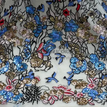1 kiemas Gražių maišytų spalvų blizgučiai polyster embroiderey vakarinę suknelę nėrinių audinio mados savaitės šou styl nėrinių 51