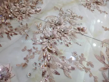 1 kiemas Karšto champgane blizgančiais akrilo akmenys 3D rankų darbo gėlės ant ju vestuvių suknelė/vakare/show/etapas suknelė nėrinių audinys