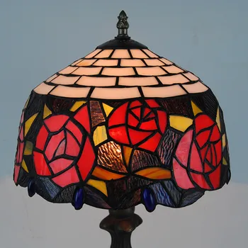 1 Šviesos Tiffany Stiliaus Tamsintas Stiklas Stalas Žibintai Europos Retro Raudona Rožė Stalo Lempa Senovinių Rankų darbo Namų dekoro 12