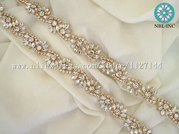 (10 metrų), Didmeninės handmaded siuvimo nuotakos rose gold crystal kalnų krištolas zawalcowany aplikacijos, apdailos vestuvių suknelė WDD0360