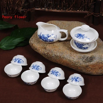 10 puodai Kung fu arbatos rinkinys, įskaitant 1pcs gaiwan + 1 vnt Teasea + 8 vnt puodeliai, Kinijos spalvos jūros vandens kung fu arbatinukas Teacup rinkinys
