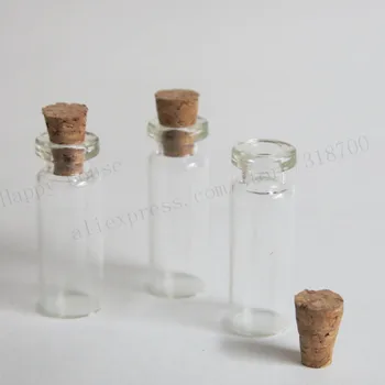 1000pcs/daug 1ml mažą Stiklinį Butelį su medienos, kamštienos,1cc Mini kamščiamedžio kamščiu stiklo mėginio buteliuką, norinčių butelis,10mm*28mm*5mm