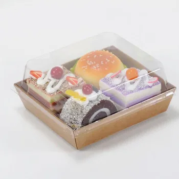 100pcs/lot Sandwich Box Salad Dessert Hotdog Cake Packaging Boxes with Transparent Lids Kraft Cardboard Paper Gift Box ZA3885