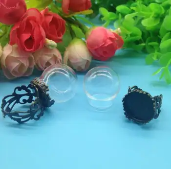 100pcss/daug 20*15 mm stiklo pasaulyje žiedas, bronza, variu gėlių karūna dėklas reguliuojamas žiedo nustatyti stiklo butelis, žiedas, rankų darbo papuošalai dovana