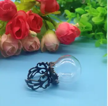 100pcss/daug 20*15 mm stiklo pasaulyje žiedas, bronza, variu gėlių karūna dėklas reguliuojamas žiedo nustatyti stiklo butelis, žiedas, rankų darbo papuošalai dovana