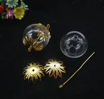 100sets 20mm Stiklo Pasaulyje Buteliuką su Dviejų Hole Gėlių Karoliukai Bžūp & Eye Pin 