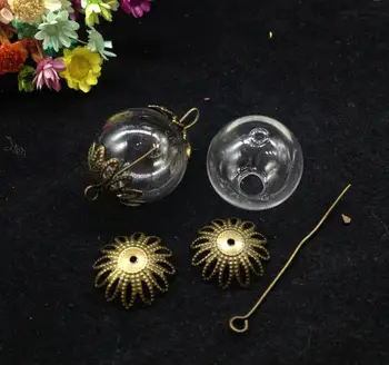 100sets 20mm Stiklo Pasaulyje Buteliuką su Dviejų Hole Gėlių Karoliukai Bžūp & Eye Pin 