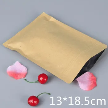 100vnt 13*18,5 cm Ziplock Antspaudas Kraft Popieriaus Maišelį su Aliuminio Folija Padengtas