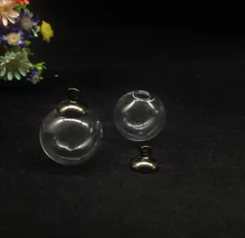 100vnt 16mm didmeninė turas Orb rutulio formos stiklo pasaulyje burbulas stiklo buteliukas pakabukas metalo dangtelis stiklo butelio dangtelį dome jar priedų