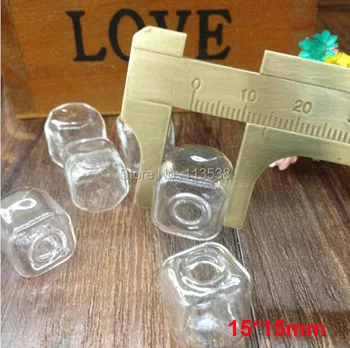 100vnt/daug 10mm 13mm 15mm kvadratinė ledo kubeliai, Stiklo Burbulu su dangteliu rinkinys papuošalų finiding prekių stiklo buteliukas stiklo karoliai, pakabukas