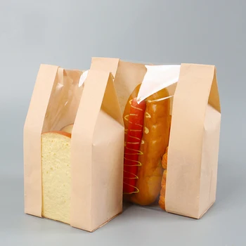 100vnt Langų kraftpopieris pjaunamos duonos maišelį,vientisos spalvos kepimo pakavimo krepšiai,pusryčių duonos pakavimo krepšys,multi dydžio pasirinkimas