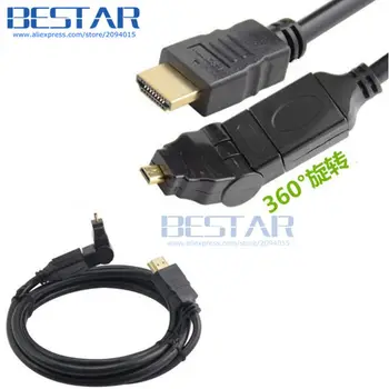 (100vnt/lot), Micro-HDMI Sukasi 360 laipsnių Reguliuojamas kabelis, Mikro HDMI į HDMI Male Tipo C Kabeliai, Laidas 1.8 m 6ft