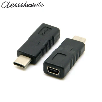 (100vnt/lot) USB 3.1 C Tipo Male Jungtis, Mini USB 2.0 5Pin Moterų Duomenis Adapteris