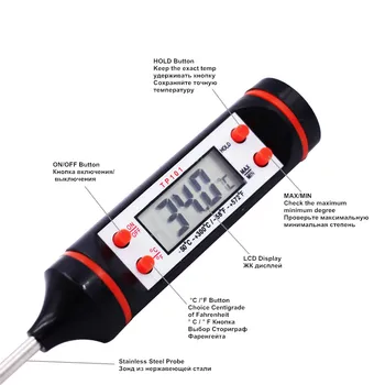 10vnt/daug mini pen tipo Virtuvės Valgių Maisto Mėsos Zondas Skaitmeninis GRILIS Termometras, Temperatūros matuoklis LCD su mažmeninės langelyje