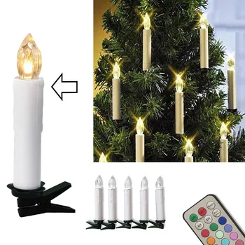 10vnt Kalėdų Medžio Apdaila Belaidžio LED Žvakės 12 Spalvos Nuotolinio Valdymo pultas su baterijomis, Šviesos Hallowmas Šalis Vestuvių