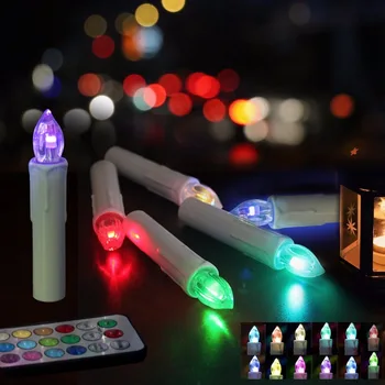10vnt Kalėdų Medžio Apdaila Belaidžio LED Žvakės 12 Spalvos Nuotolinio Valdymo pultas su baterijomis, Šviesos Hallowmas Šalis Vestuvių