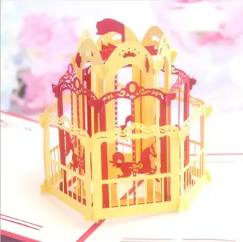 10vnt Merry-go-round Whirlig Kirigami Origami 3D Pop-UP Atvirukai Pakvietimo Vestuvių Kalėdų, Gimtadienio Dovana