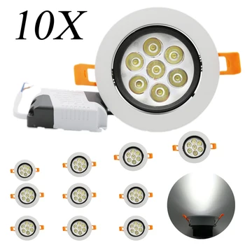 10X Aukštos kokybės 7W LED Lubų Nišoje Downlight AC85V-265V Namų Aliuminio šaltai Balta Šiltai Balta natūralia Šviesa, Šilta Šviesa