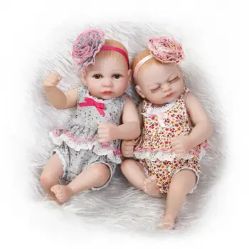 11 Colių Mielas Dvyniai Kūdikiams Reborn Baby Girl Lėlės Visą Silikono Minkšta Naujagimiui maudytis dušo Žaislas, Lėlė Vaikams