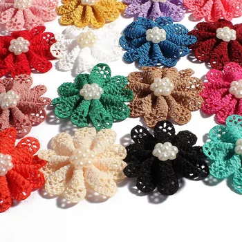 120pcs/daug 5,5 cm 16colors Naujagimių Mini Tuščiaviduriai Iš Gėlių Su Pearl Girl Plaukų Aksesuarai Audinys Gėlių Vaikai Kaspinai