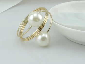 12pcs Balta Perlų, Aukso Pūga Perlas Servetėlių Žiedas Valgiaraščių Turėtojas Vestuves Dekoro Amatų Naujas