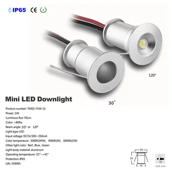 12pcs CE RoHS waterstop mini led šviesos 1w ne paklotai žibintai 15mm led downlight 30D/120D šalis dekoro 3-3.4 V/300mA
