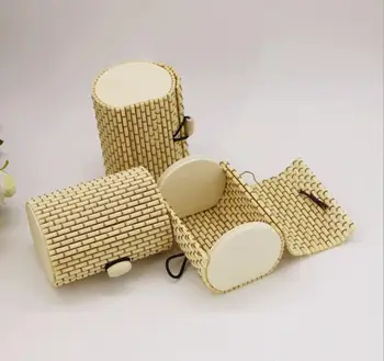 12pcs Europos Stiliaus Cilindro Formos Bambuko Vestuvių Nori Saldainių Dėžutės Šalies Dovanų Dėžutė su Žymas + Gėlės