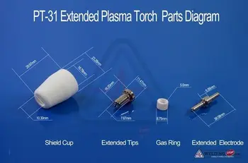 130pcs PT31 LGK-40 Plasma torch rinkiniai nikeliuotas extented antgalis patarimas+Elektrodas