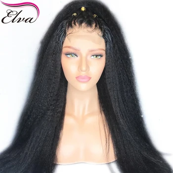 13x6 Deep Part Lace Front Human Hair Wigs Pre Plucked 150% Density Brazilian Kinky Straight Remy Elva Hair Wig With Baby Hair
