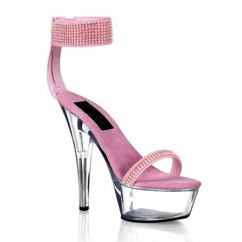 15 cm aukščio, su rožinės spalvos stiklo šlepetė, storas dugnas vandeniui princesė sandalai, Šokių Bateliai