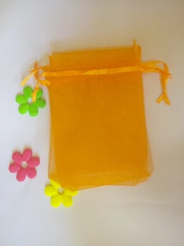 15x20cm 500pcs/daug kalėdų organza krepšiai Oranžinės spalvos raišteliu maišelis maišelis maisto/juvelyrika/saldainių dovanų maišelis maža pakuotė krepšiai