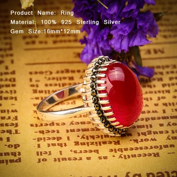 16*12 Natūralus Raudonasis Chalcedony Jade Žiedas 925 Sterlingas Sidabro Žiedas Moterims Šakės Nustatymo Brangakmenių Vestuvių Fine Jewelry SR05