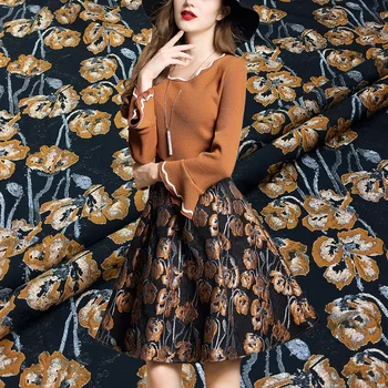 162cm platus 2017 m. rudens ir žiemos mados, tapybos žakardo audinio suknelė Sluoksniuotos sijonas tranšėjos paltai Audinio drabužiai