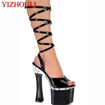 18 cm aukšto kulno sandalai paketas su klubuose Europoje ir Amerikoje juodi batai Didelis metrų aukštakulniai moteriški bateliai