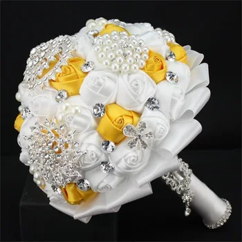1pc/daug baltos ir geltonos vestuvių Nuotaka Valdos Gėlių, vestuvių puokštė apdaila