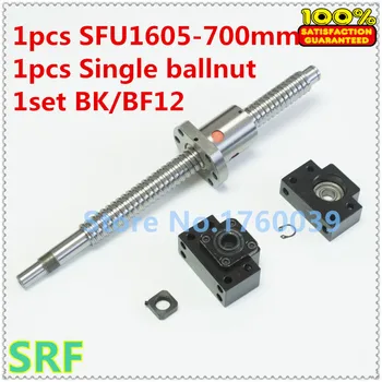 1pcs 16mm Valcavimo Ballscrew RM1605 L=700mm su vieną kamuolys veržle +1set BK/BF12 Ballscrew pabaigoje parama CNC dalis