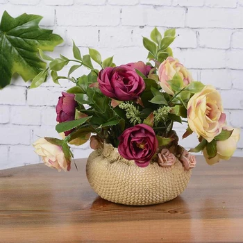 1Set 18*16*16cm Gėlių + Vaza Rose Vestuvių Namo Šalis Dekoro Dirbtinių Gėlių 