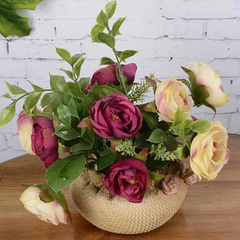 1Set 18*16*16cm Gėlių + Vaza Rose Vestuvių Namo Šalis Dekoro Dirbtinių Gėlių 