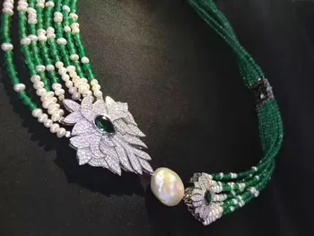 2-3MM žalia natūralus agatas choker karoliai kelių sluoksnių 925 sidabro su nekilnojamojo perlas bauda womne papuošalai vestuves karoliai
