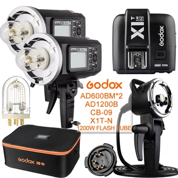 2 Vnt Godox AD600BM 600W 2.4 G GN87 1/8000 HSS Lauko Flash+X1T-N+AD-H1200B+CB-09+1200W Flash Vamzdelis NIKON