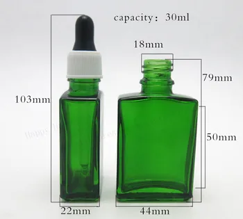200pcs/daug 30ml Kobalto žalios spalvos kvadrato, skysto stiklo butelis su plastiko užkratas 1oz Tuščia stiklo užkratas bakas