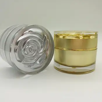 200pcs/daug 5G Tuščias aukso/sidabro balta jar,plastiko kosmetikos konteinerių grietinėlės indelį su gėlių dangtis