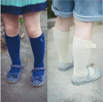 2016 individualų kelio aukštos kojinės mergaitėms bowknot kietas medvilnės kojinės mergina, vaikams, vaikų kojinių įkrovos kojinės kūdikių, mergaičių 1-3y 3-5y