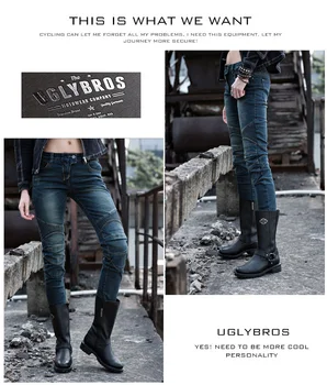 2016 naujausias UglyBROS Featherbed - UBS02 džinsus, Motociklą džinsai/kelnės lokomotyvų mėlyna-pilka moterims kelnes motorinių džinsai